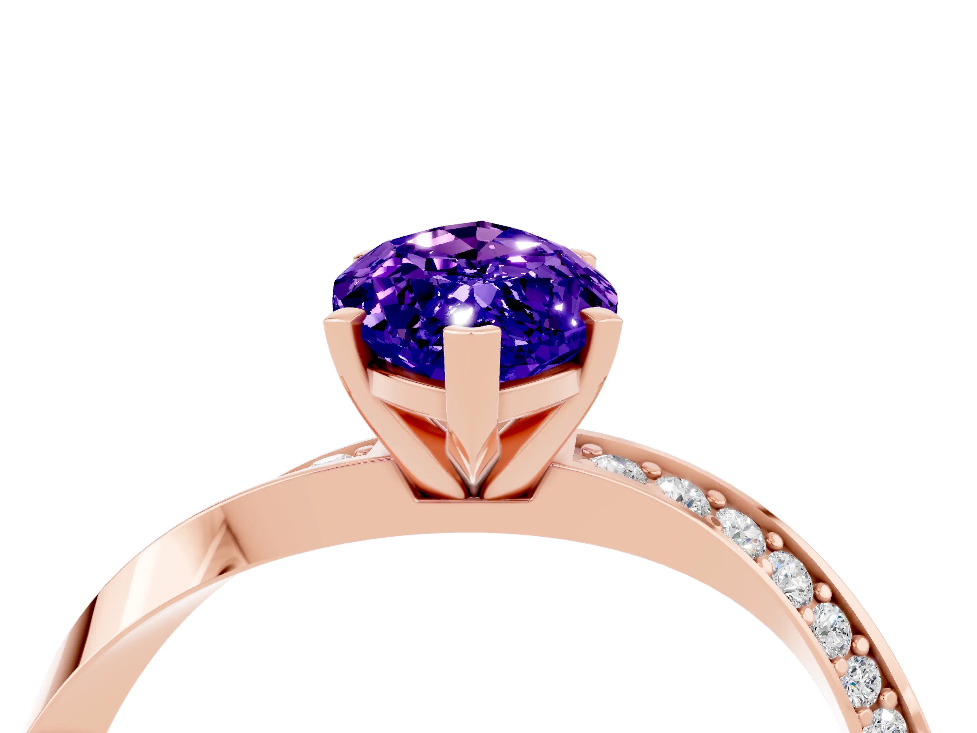 Rose gold Marquise Cut Tanzanite Engagement Ring with Side Stone Accents and Four-Prong Setting_31