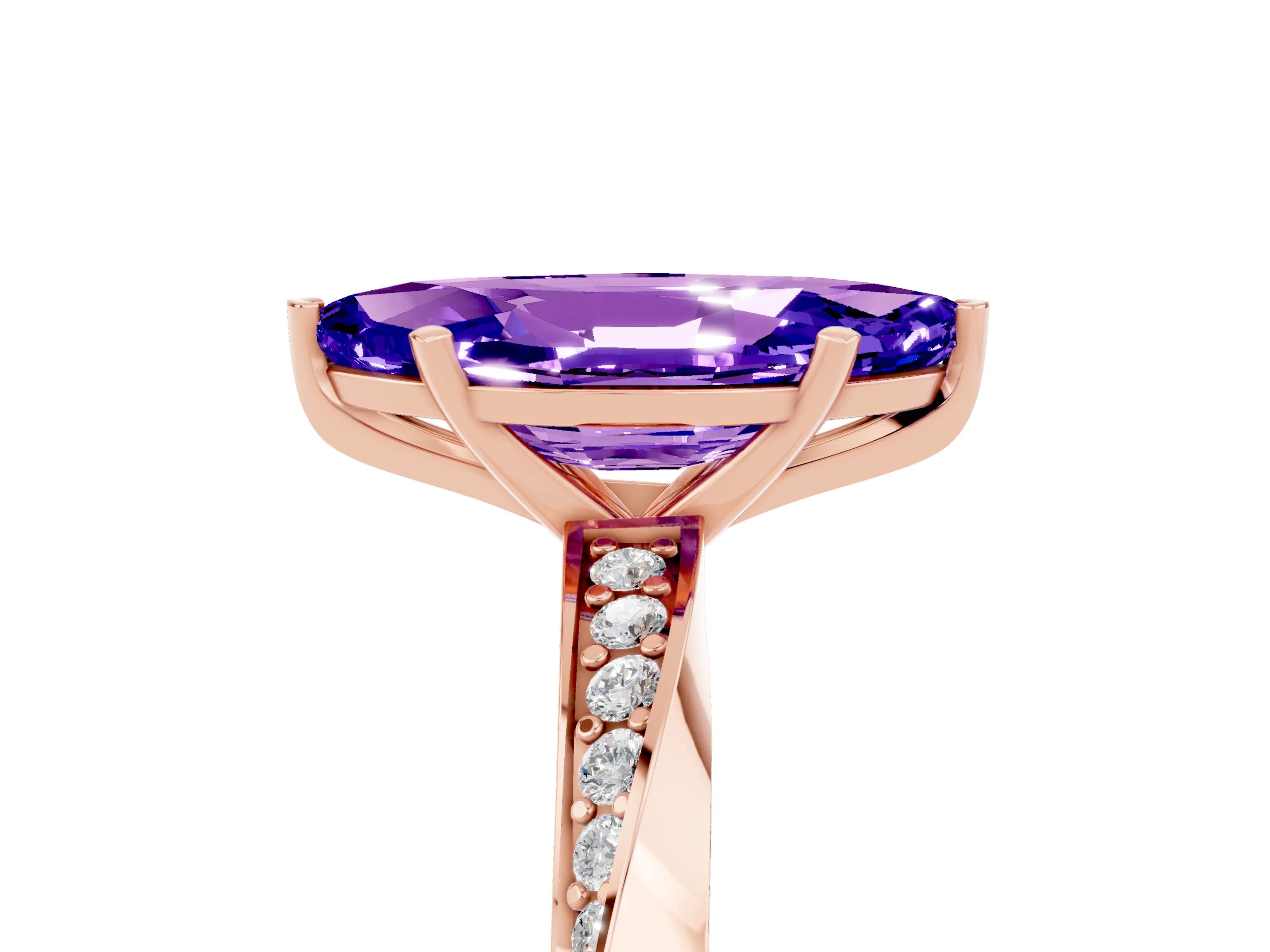 Rose gold Marquise Cut Tanzanite Engagement Ring with Side Stone Accents and Four-Prong Setting_32