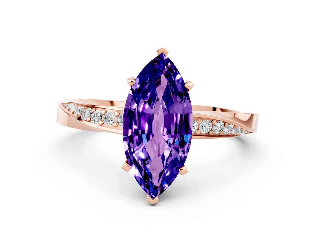 Rose gold Marquise Cut Tanzanite Engagement Ring with Side Stone Accents and Four-Prong Setting_60