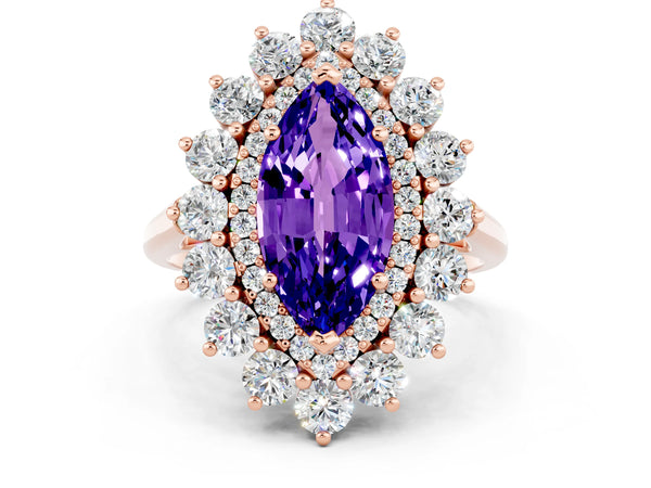 Rose gold Marquise Cut Tanzanite Floral Double Halo Engagement Ring with Prong Setting