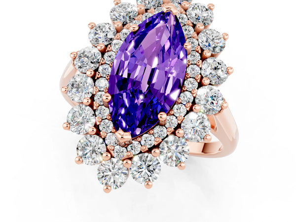 Rose gold Marquise Cut Tanzanite Floral Double Halo Engagement Ring with Prong Setting