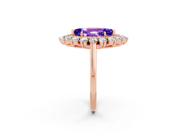 Rose gold Marquise Cut Tanzanite Floral Double Halo Engagement Ring with Prong Setting