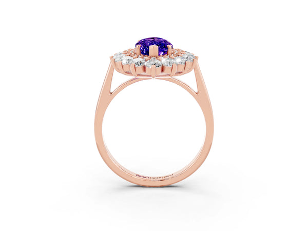 Rose gold Marquise Cut Tanzanite Floral Double Halo Engagement Ring with Prong Setting