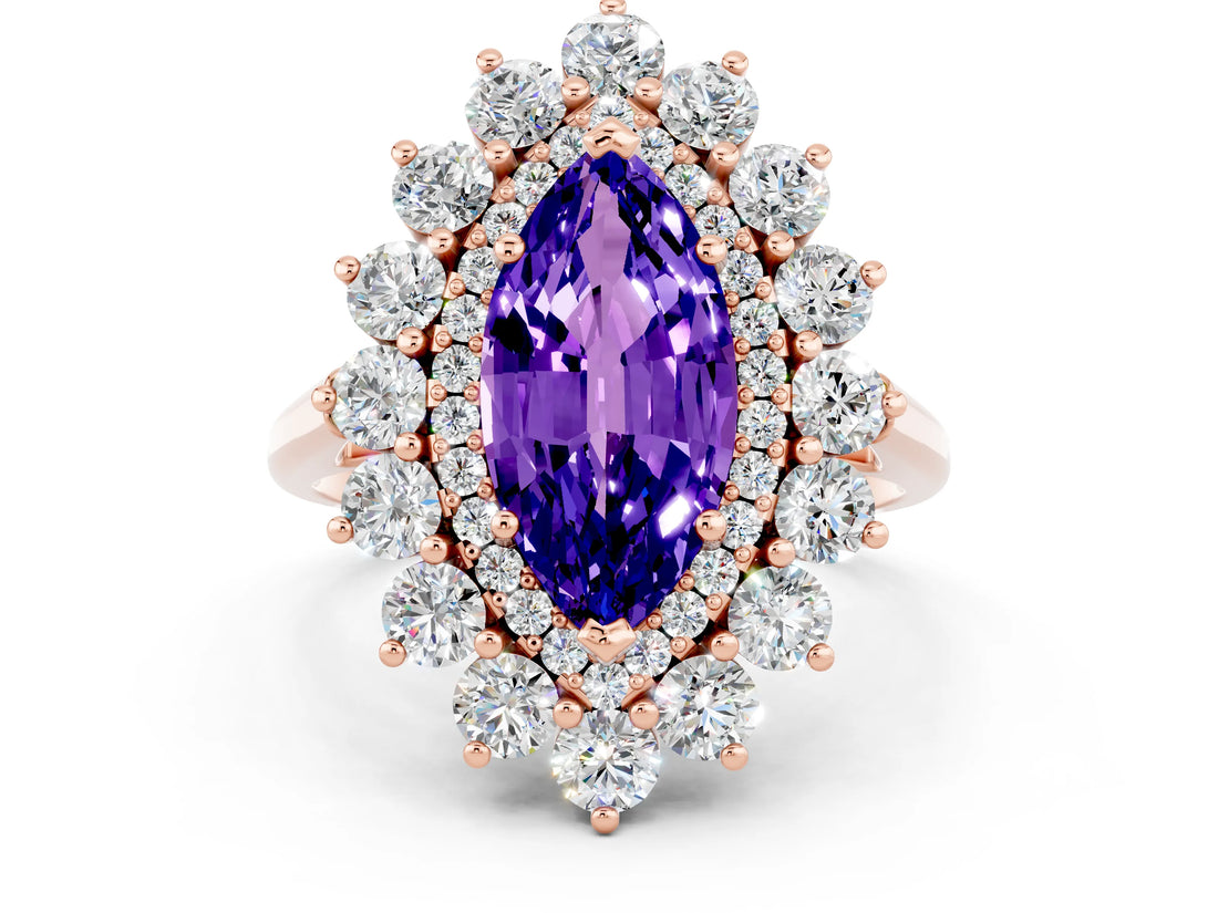 Rose gold Marquise Cut Tanzanite Floral Double Halo Engagement Ring with Prong Setting_60
