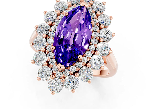 Rose gold Marquise Cut Tanzanite Floral Double Halo Engagement Ring with Prong Setting