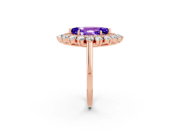 Rose gold Marquise Cut Tanzanite Floral Double Halo Engagement Ring with Prong Setting