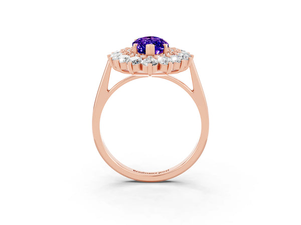 Rose gold Marquise Cut Tanzanite Floral Double Halo Engagement Ring with Prong Setting