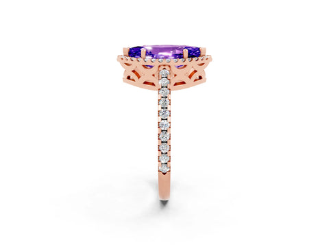 Rose gold Marquise Cut Tanzanite Halo Engagement Ring with Pavé Band and Prong Setting_14