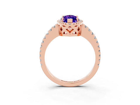 Rose gold Marquise Cut Tanzanite Halo Engagement Ring with Pavé Band and Prong Setting_15