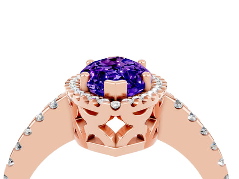Rose gold Marquise Cut Tanzanite Halo Engagement Ring with Pavé Band and Prong Setting_16