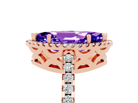 Rose gold Marquise Cut Tanzanite Halo Engagement Ring with Pavé Band and Prong Setting_17