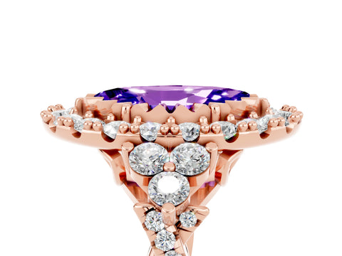 Rose gold Marquise Cut Tanzanite Halo Ring with Pavé Band and Four-Prong Setting_17