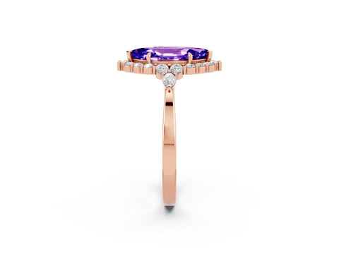 Rose gold Marquise Cut Tanzanite Halo Ring with Pear Side Stones and Prong Setting_14
