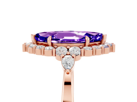 Rose gold Marquise Cut Tanzanite Halo Ring with Pear Side Stones and Prong Setting_17
