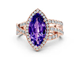 Rose gold Marquise Cut Tanzanite Halo Ring with Round Split Shank and Prong Setting_48