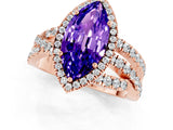 Rose gold Marquise Cut Tanzanite Halo Ring with Round Split Shank and Prong Setting_49