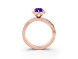 Rose gold Marquise Cut Tanzanite Halo Ring with Round Split Shank and Prong Setting_51