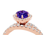 Rose gold Marquise Cut Tanzanite Halo Ring with Round Split Shank and Prong Setting_52