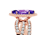 Rose gold Marquise Cut Tanzanite Halo Ring with Round Split Shank and Prong Setting_53