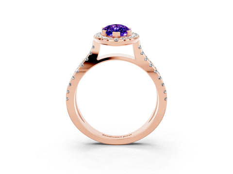 Rose gold Marquise Cut Tanzanite Halo Ring with Split Shank Pavé Band and Prong Setting_3