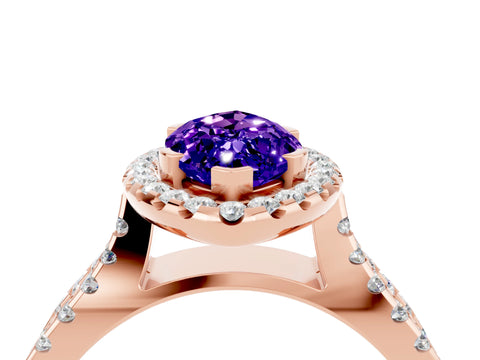 Rose gold Marquise Cut Tanzanite Halo Ring with Split Shank Pavé Band and Prong Setting_4