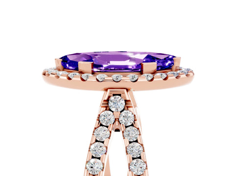 Rose gold Marquise Cut Tanzanite Halo Ring with Split Shank Pavé Band and Prong Setting_5