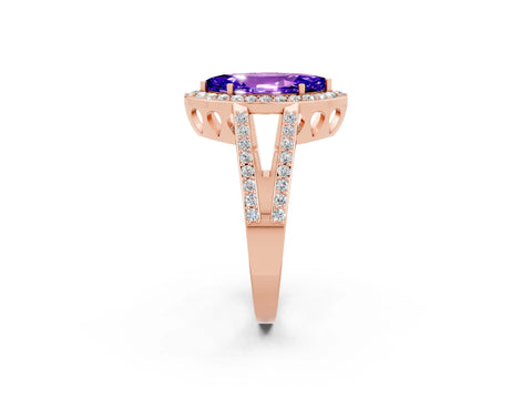 Rose gold Marquise Cut Tanzanite Halo Ring with Split Shank U-Prong Band and Four-Prong Setting_2