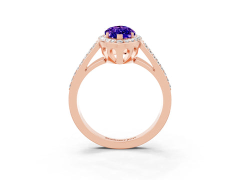Rose gold Marquise Cut Tanzanite Halo Ring with Split Shank U-Prong Band and Four-Prong Setting_3