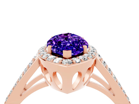 Rose gold Marquise Cut Tanzanite Halo Ring with Split Shank U-Prong Band and Four-Prong Setting_4