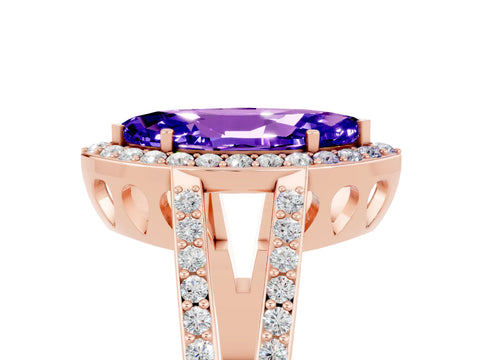 Rose gold Marquise Cut Tanzanite Halo Ring with Split Shank U-Prong Band and Four-Prong Setting_5