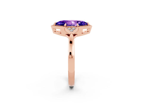 Rose gold Marquise Cut Tanzanite Halo Ring with Tapered Band and Four-Prong Setting_2