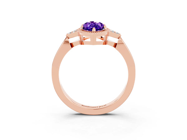 Rose gold Marquise Cut Tanzanite Halo Ring with Tapered Band and Four-Prong Setting