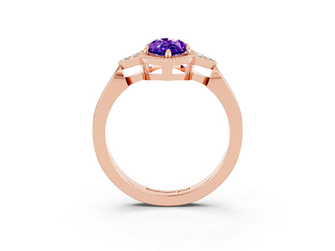 Rose gold Marquise Cut Tanzanite Halo Ring with Tapered Band and Four-Prong Setting_3