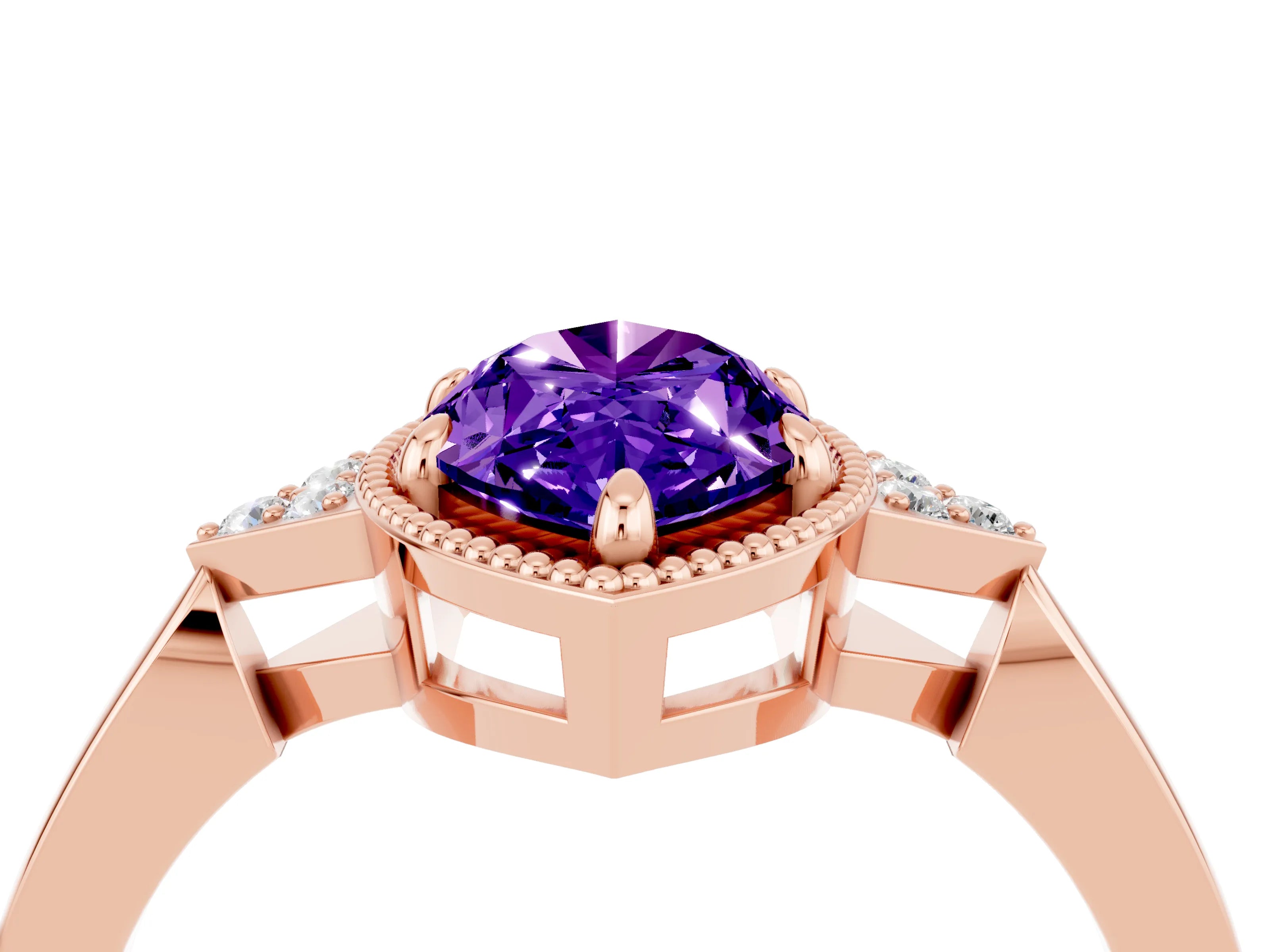Rose gold Marquise Cut Tanzanite Halo Ring with Tapered Band and Four-Prong Setting_4