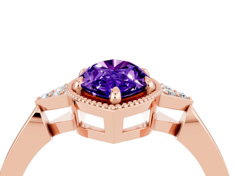 Rose gold Marquise Cut Tanzanite Halo Ring with Tapered Band and Four-Prong Setting_4