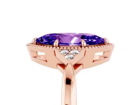 Rose gold Marquise Cut Tanzanite Halo Ring with Tapered Band and Four-Prong Setting_5