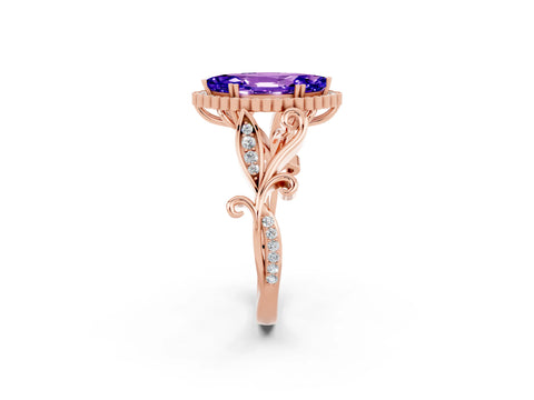 Rose gold Marquise Cut Tanzanite Halo Ring with Vintage Split Shank and Four-Prong Setting_2