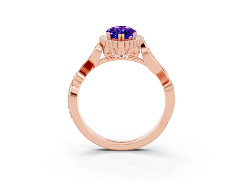 Rose gold Marquise Cut Tanzanite Halo Ring with Vintage Split Shank and Four-Prong Setting_3