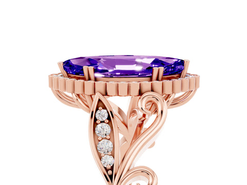 Rose gold Marquise Cut Tanzanite Halo Ring with Vintage Split Shank and Four-Prong Setting_5
