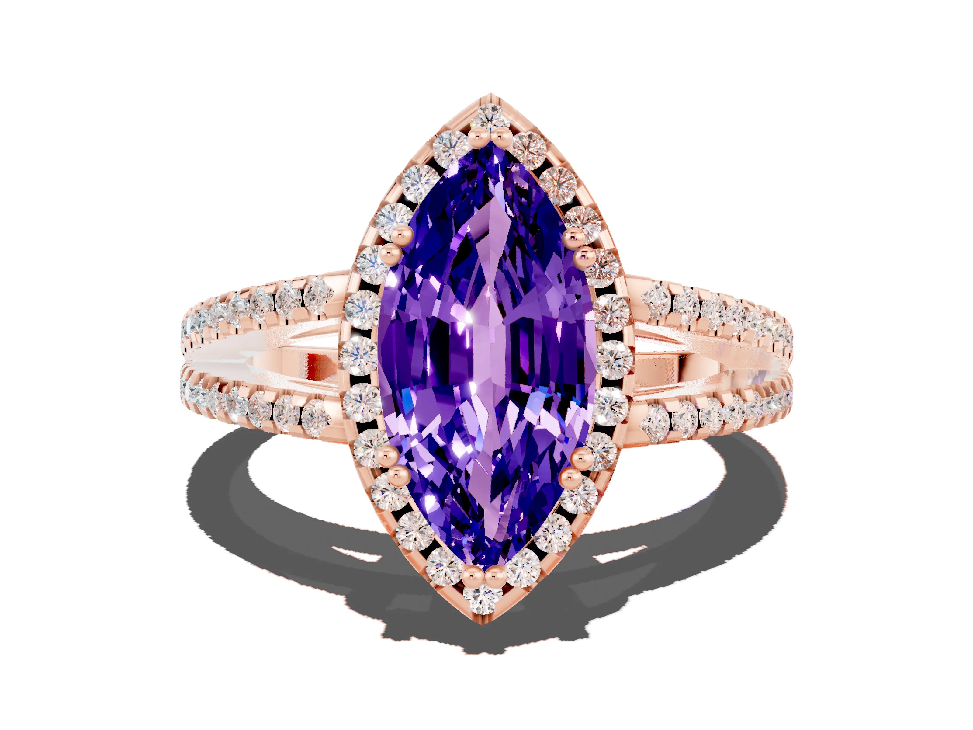 Rose gold Marquise Cut Tanzanite Halo Split Shank Engagement Ring_12