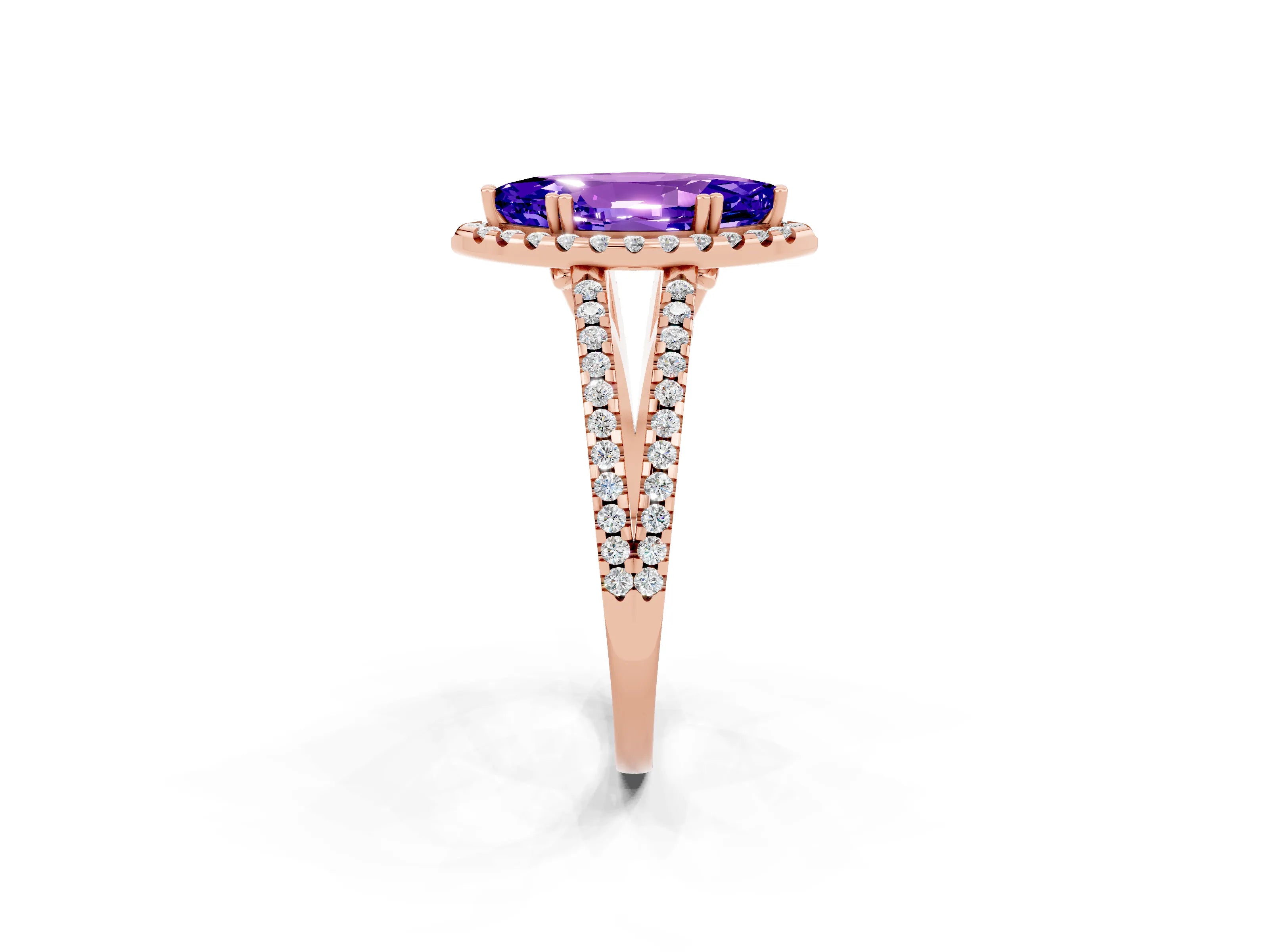 Rose gold Marquise Cut Tanzanite Halo Split Shank Engagement Ring_14
