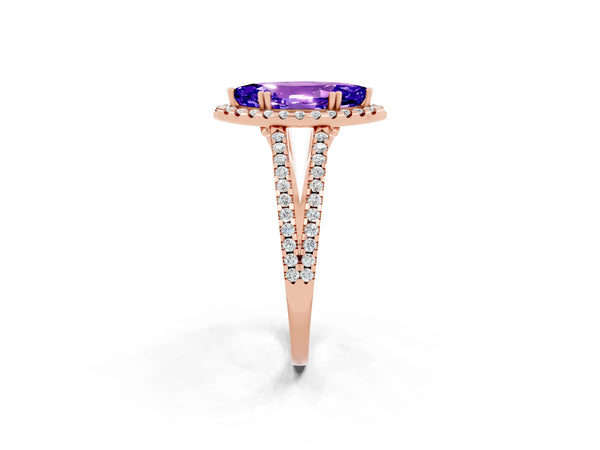 Rose gold Marquise Cut Tanzanite Halo Split Shank Engagement Ring