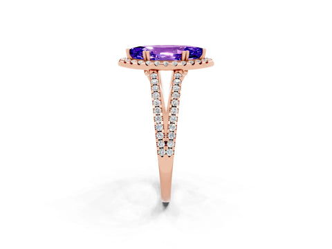 Rose gold Marquise Cut Tanzanite Halo Split Shank Engagement Ring_14