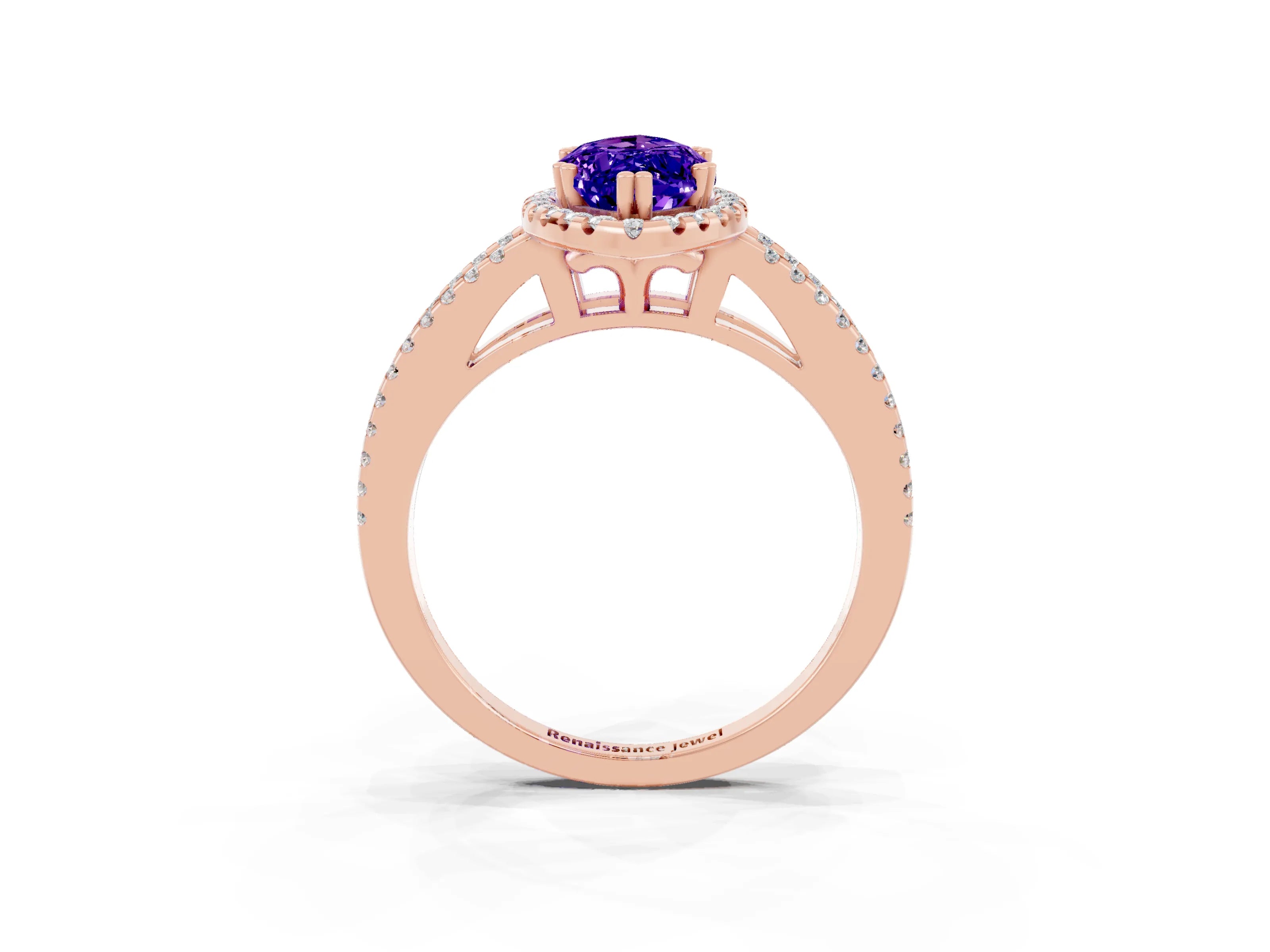 Rose gold Marquise Cut Tanzanite Halo Split Shank Engagement Ring_15