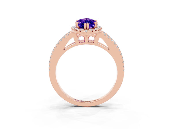 Rose gold Marquise Cut Tanzanite Halo Split Shank Engagement Ring