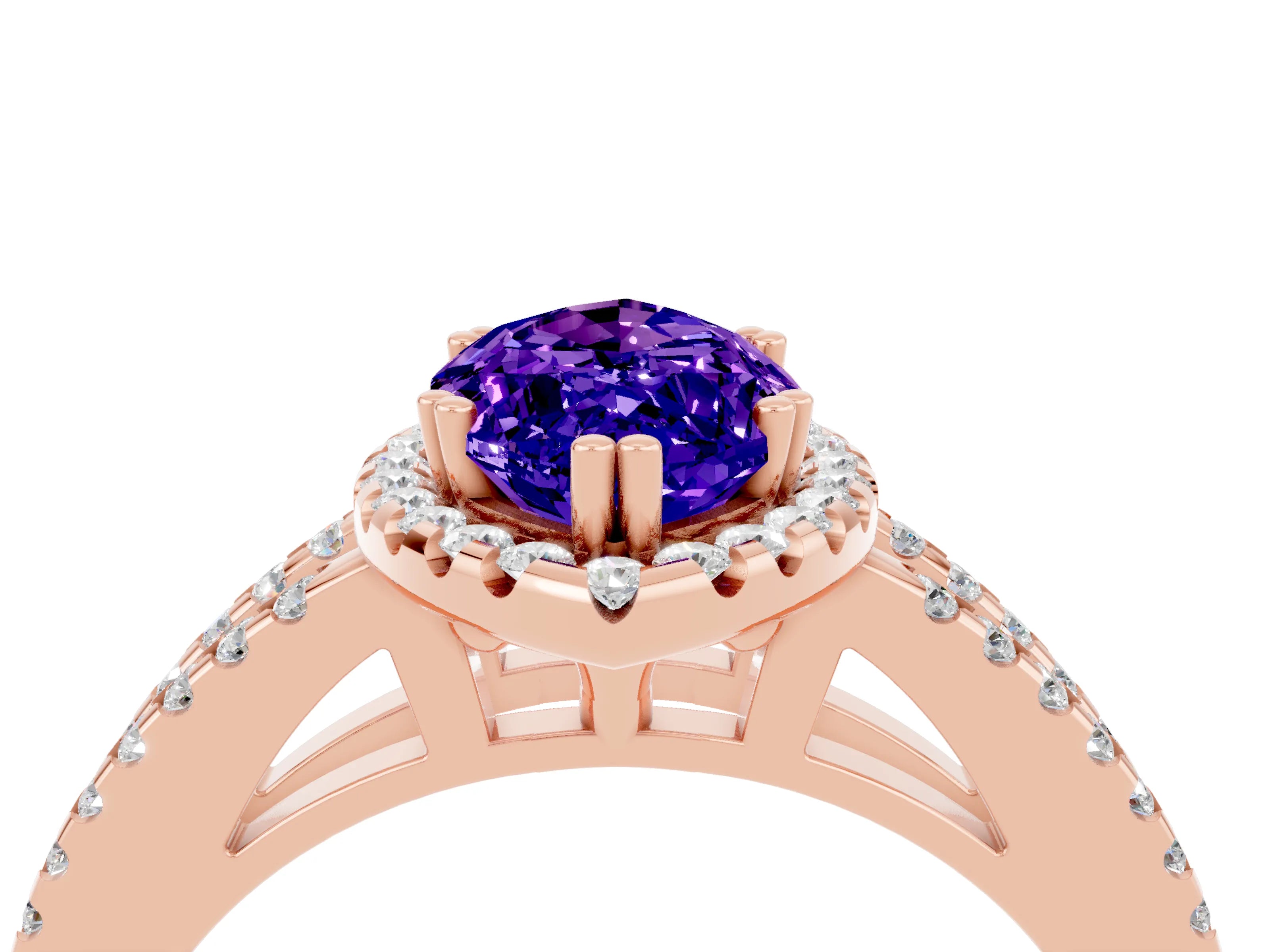 Rose gold Marquise Cut Tanzanite Halo Split Shank Engagement Ring_16