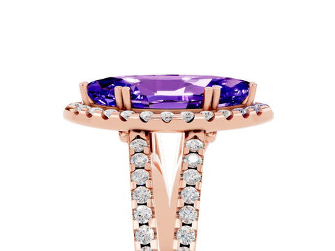 Rose gold Marquise Cut Tanzanite Halo Split Shank Engagement Ring_17