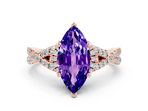 Rose gold Marquise Cut Tanzanite  Halo Twist Band Solitaire Prong Setting Ring