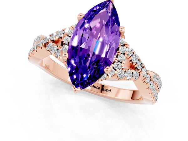 Rose gold Marquise Cut Tanzanite  Halo Twist Band Solitaire Prong Setting Ring