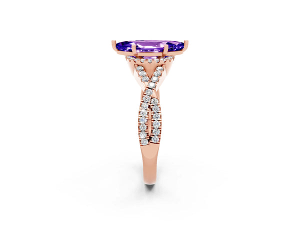 Rose gold Marquise Cut Tanzanite  Halo Twist Band Solitaire Prong Setting Ring